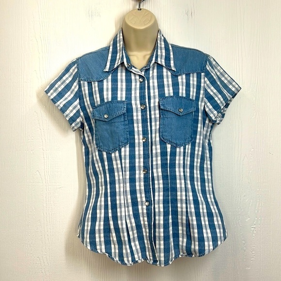 Andrews Blues - Vintage Plaid 2 Chest Pocket Short Sleeve Button Down Top Size M - Picture 1 of 11